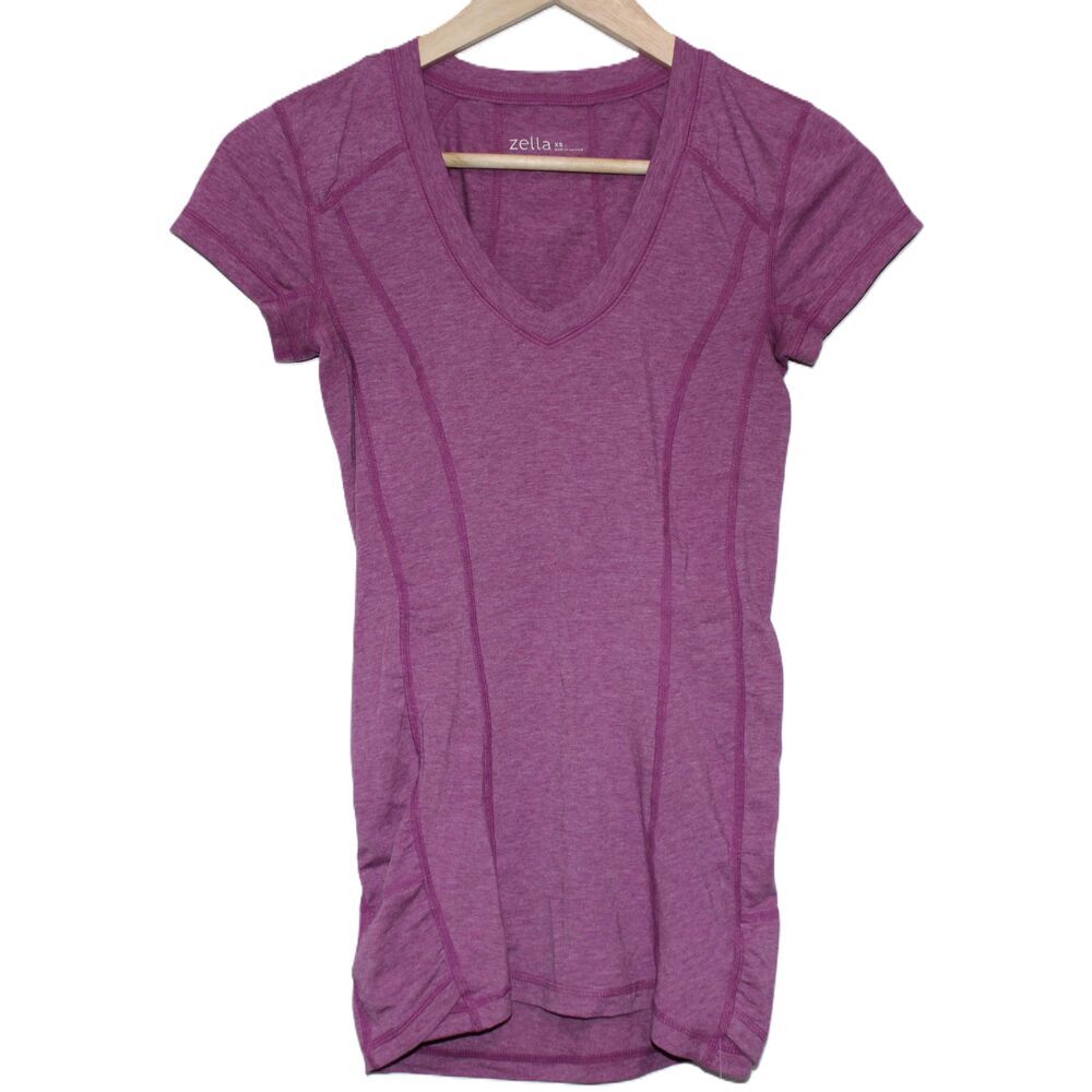 Womens Zella Purple Athletic Short Sleeve V-Neck T-Shirt Athletic Top Size XS